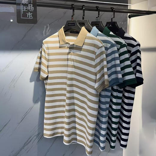 夏季新款时尚简约百搭撞色条纹男士舒适纯棉翻领polo衫   XLM-CM8687142 商品图0