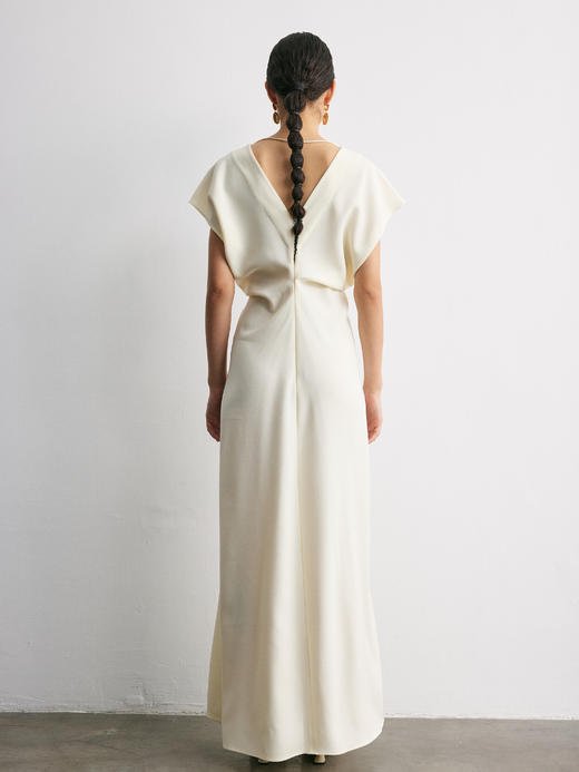YANYI CHANG｜91830070 大V领立裁收腰连衣裙 [ 奶油黄 ] 商品图4