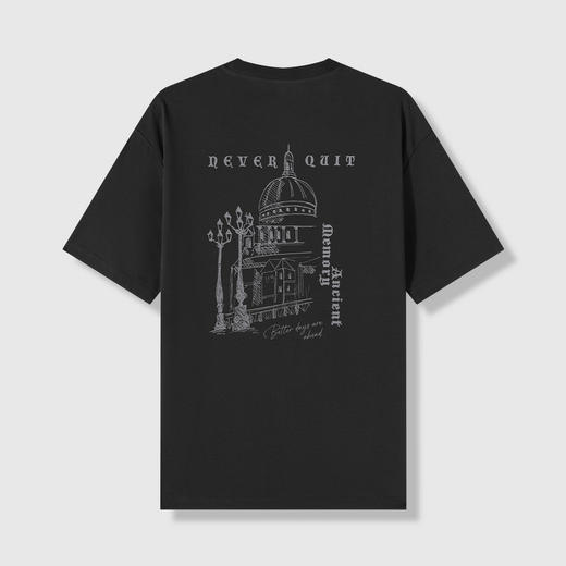 GXG男装【凉感透气】26夏季复古潮流字母建筑圆领休闲男式短袖T恤K&C 商品图2