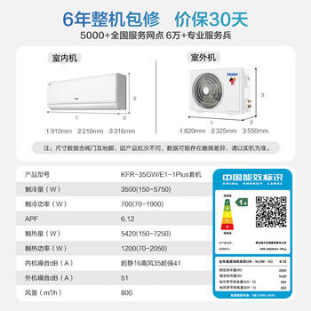 海尔空调 净省电plus+大1.5匹挂机 新一级能效挂式 双排纯铜管省电神机 KFR-35GW/E1-1Plus 商品图4