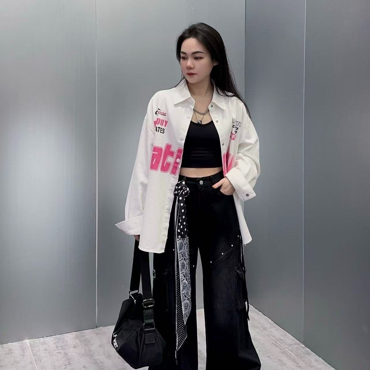 NC翻领印图案长袖衬衫51220（白）春季161011760321