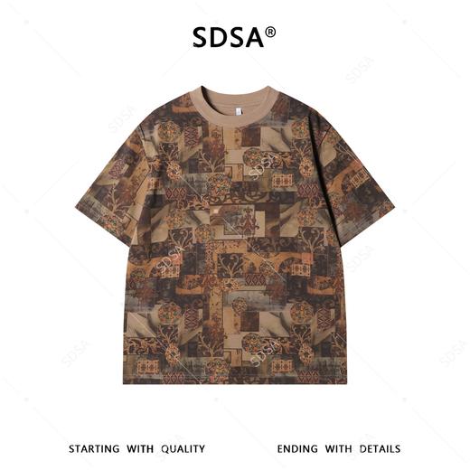 26T222SDSA男装2026新款高贵轻奢美式复古撞色圆领短袖T恤百搭宽松上衣 商品图1