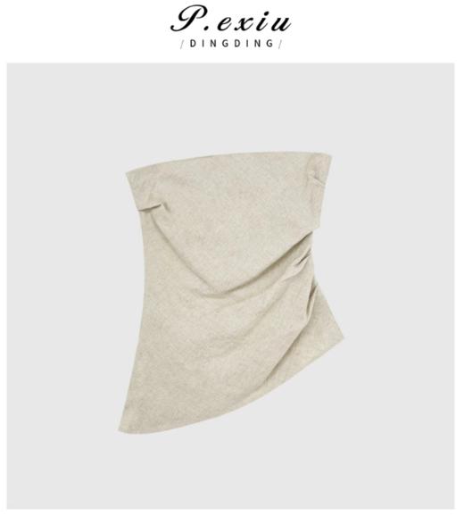 03-4潘依绣丁丁宠粉夏季新款亚麻高级感慵懒不规则裹胸上衣背心W7822 商品图0