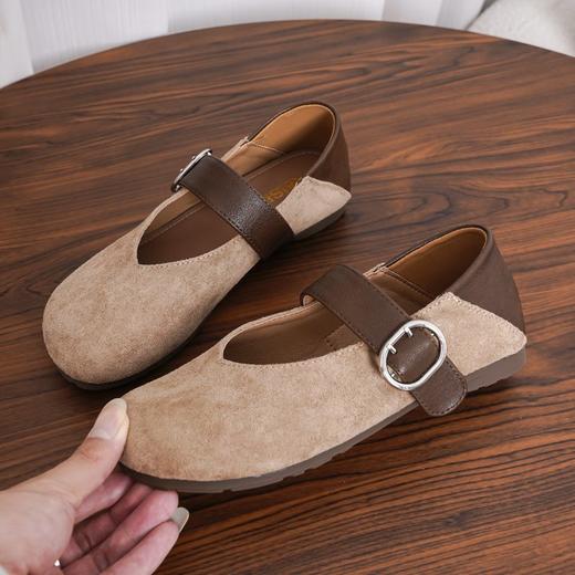 【复古圆头绒面单鞋】一字带搭扣设计，脚背高脚背宽都能穿！内外增高3厘米，头层猪皮鞋垫，透气良好！圆头设计，小巧精致！【KH-J】 商品图1