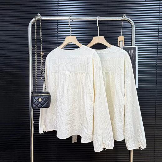 F031860早春新款法式圆领花纱重工刺绣拼接花边百搭衬衫满幅刺绣衬衫 商品图3