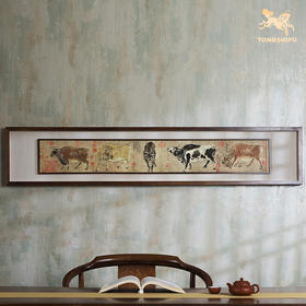 铜师傅 手工錾刻 铜雕画《五牛图（悬浮框）》背景墙中式装饰挂画