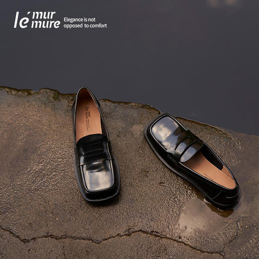 Le' Murmure 阿根廷牛皮亮面时髦复古方头乐福鞋便士鞋女春夏款 商品图0