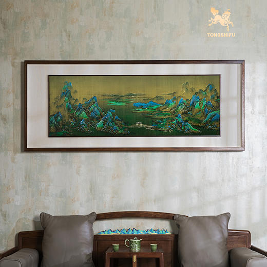 铜师傅 手工錾刻 铜雕画《千里江山（悬浮框）》玄关中式装饰挂画 商品图1