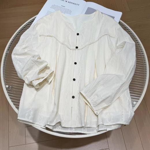 F031860早春新款法式圆领花纱重工刺绣拼接花边百搭衬衫满幅刺绣衬衫 商品图1