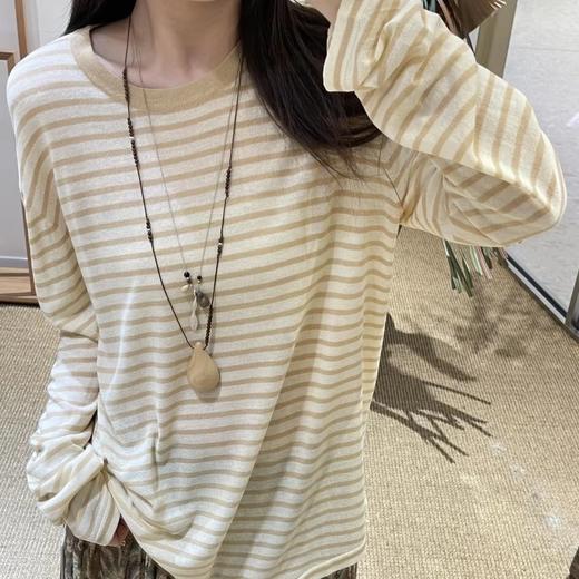 人手B入！ into天丝亚麻条纹   刘雯同款罩衫 康宝莱纱线  舒爽不粘腻   透气针织长袖T恤 商品图0
