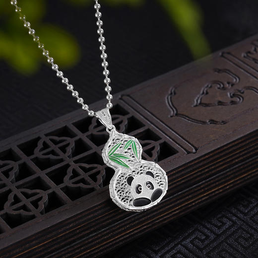 子佩集S990银【竹福熊宝】套链项链【DSDZ011】纯银原创作品熊猫葫芦花丝珐琅彩2509 商品图4