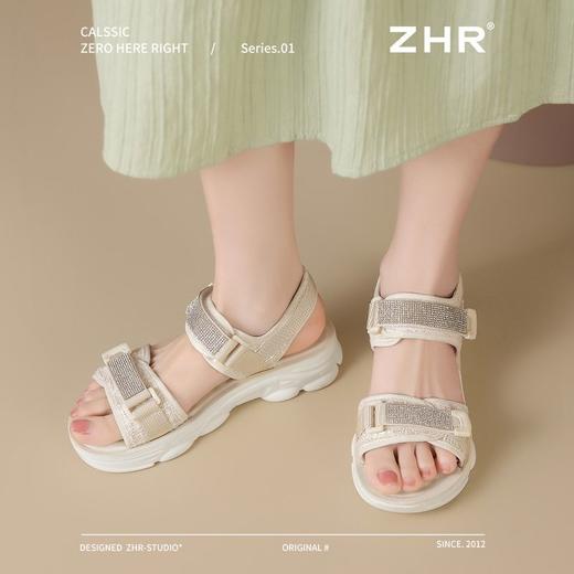 ZHR则则水钻运动凉鞋女厚底魔术贴沙滩凉鞋外出夏季百搭休闲凉鞋 商品图7