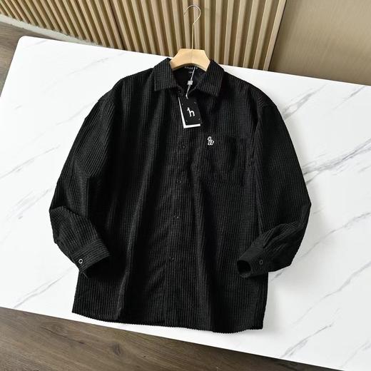 F031842春秋新款男士灯芯绒复古纯色宽松条纹衬衫上衣 商品图5