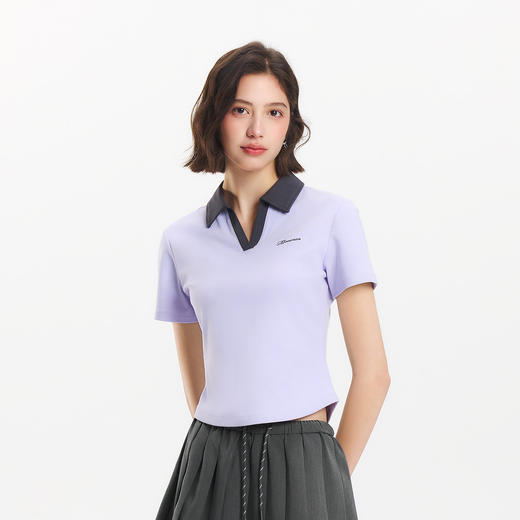 森马POLO衫女夏季短款正肩修身字母绣花套头衫简约气质小个子衣服 商品图2