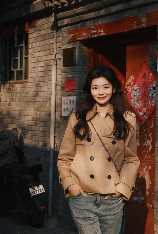 F031849春季新款短款老花卡其色短款巴恩风外套风衣 商品图5