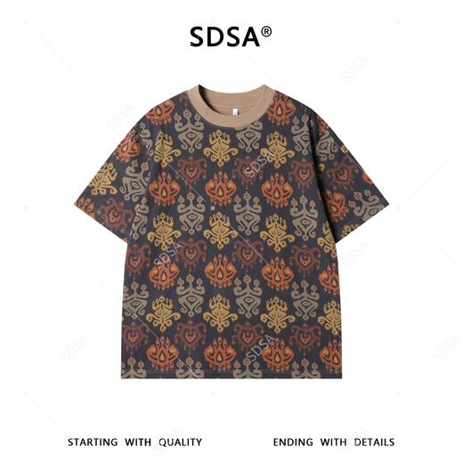 26T184SDSA男装2026新款高贵轻奢时尚撞色几何图腾满印圆领短袖T恤百搭 商品图1