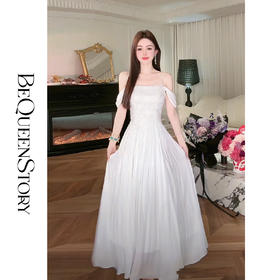 【孤品样衣，不退不换】【柔美月光】轻奢层次感立体花朵装饰收腰连衣裙夏季白色2025