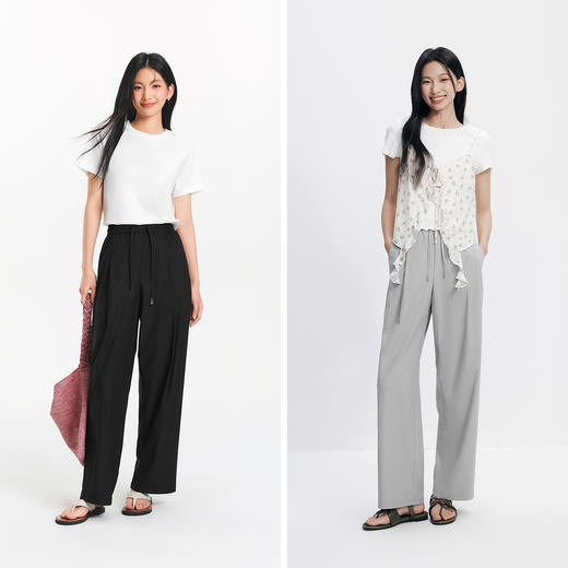 森马休闲裤女夏防晒凉感吸湿速干打褶长裤纯色慵懒登山徒步阔腿裤 商品图4