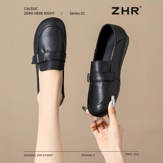 ZHR软底妈妈鞋一脚蹬乐福鞋2025夏新款平底百搭小皮鞋黑色工作鞋 商品图3