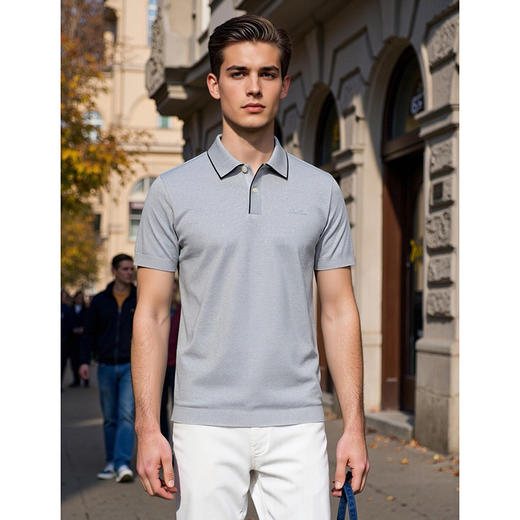 肌理感老钱风polo衫男士潮流简约通勤夏季百搭短袖上衣   XLM-CAC8687210 商品图4