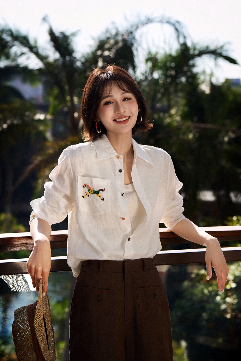 YAW8866亚麻刺绣衬衫