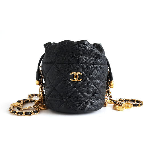 【95新】CHANEL香奈儿AP3111 B09805 9430523C黑金荔枝牛皮金币链条小水桶单肩包女士140326JJ13 商品图0