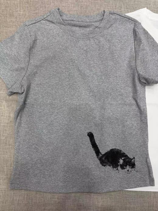 F031829时尚百搭虞书欣同款紧身小猫咪印花圆领短袖T恤 商品图13
