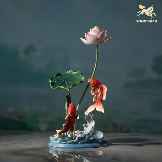 铜师傅《莲年有余》中式铜鱼莲花摆件 家居创意装饰乔迁新居礼物 商品图0