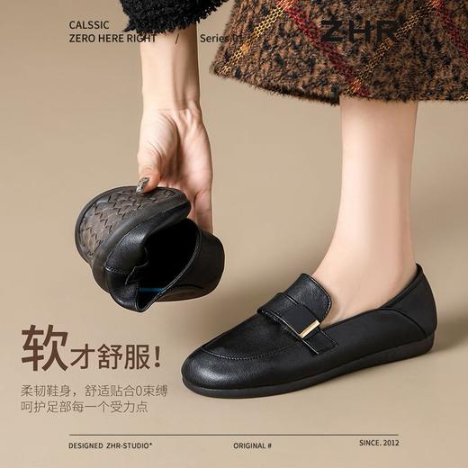 ZHR软底妈妈鞋一脚蹬乐福鞋2025夏新款平底百搭小皮鞋黑色工作鞋 商品图5