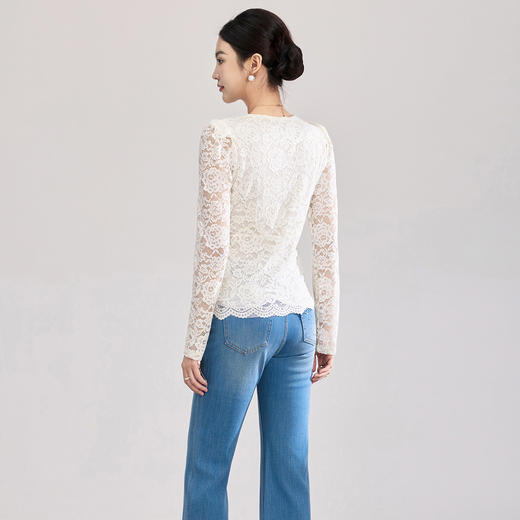 「高货wl」全新升级【铂金会员174/天猫229/差价55】(02155)洛诗琳法式刺绣蕾丝打底衫女2026春夏气质镂空蕾丝V领上衣 商品图2