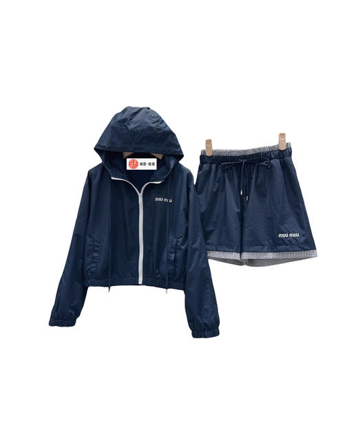 女款刺绣连帽外套短裤套装la017 商品图0