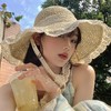 【夏日百搭款❗️温柔风草编帽】显脸小+遮阳两不误，打造温柔氛围感，轻盈透气不闷汗，海边蕾丝系带草编帽遮阳遮脸防晒帽草帽子沙滩帽女L 商品缩略图3