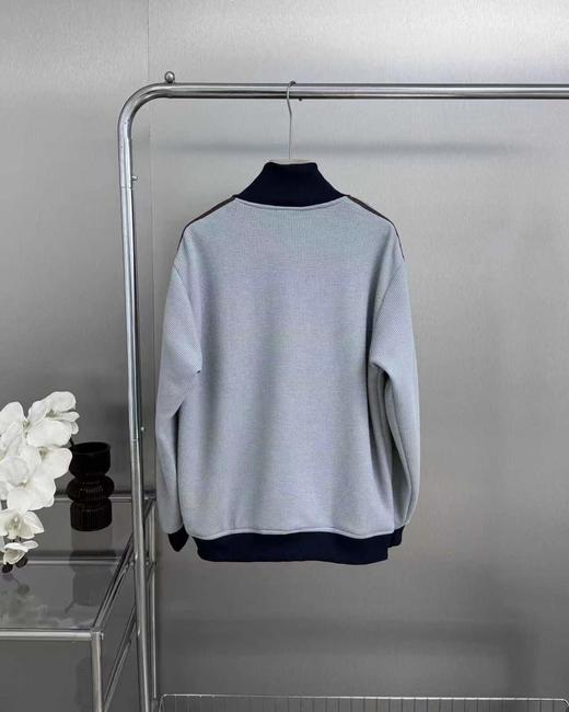 F031809刺绣三条杠织带撞色螺纹拼接复古休闲华夫格立领开衫外套 商品图14