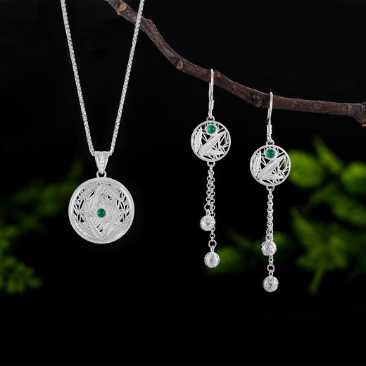 子佩集S990银【竹林隐士】耳环【DSEH002】大师工坊原创作品花丝珐琅彩绿玉髓熊猫2509 商品图1