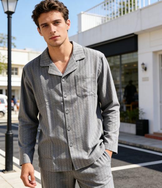 【梭织全棉款】SCHIESSER德国舒雅男士100%棉梭织磨毛双面布中型厚度开衫套装  39/26781H 商品图2