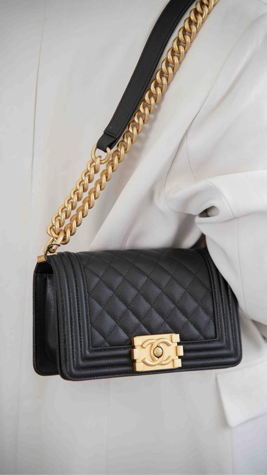 香奈儿 Leboy小球纹 单肩斜挎包 黑金小/中号 商品图4