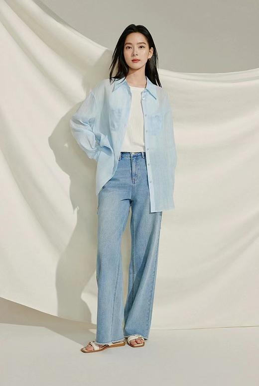 F031884春夏新款苎麻棉宽松排扣轻薄通透苎麻薄荷Baby蓝衬衫 商品图11