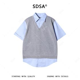 SDSA男装2026新款高贵轻奢韩版撞色假两件针织短袖T恤百搭宽松
