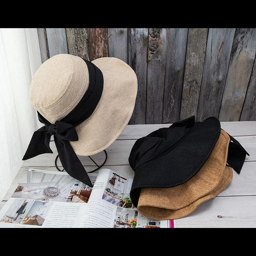 CA4LA同款！【可折叠亚麻防晒草帽】还不变形，超方便，上班出游都可以随时带在身上！  ✅UPF50+，隔绝99.7%紫外线  ✅蝴蝶结超显温柔，百搭出片，出游必备 商品图3