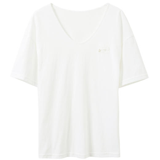 三彩2026夏季新款休闲纯色V领小白T恤宽松落肩短袖套头衫上衣M 商品图4