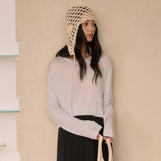 【2026春季新品】蚕丝羊毛・宽松明线打底衫 天丝莫代尔 春夏桑蚕丝羊毛上衣 纯色长袖T恤 商品图4