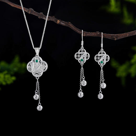 子佩集S990银【窗竹影摇】双面套链项链【DSDZ001】大师工坊原创作品花丝珐琅彩2509 商品图1