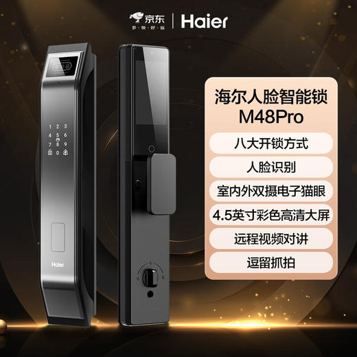 海尔智能门锁电子锁密码锁指纹锁人脸识别内外双摄M48pro 商品图0