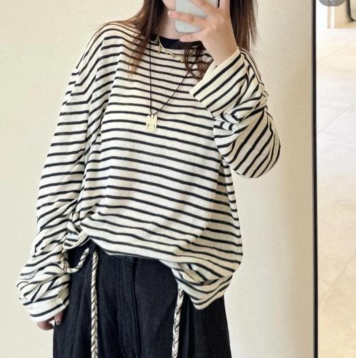 人手B入！ into天丝亚麻条纹   刘雯同款罩衫 康宝莱纱线  舒爽不粘腻   透气针织长袖T恤 商品图3