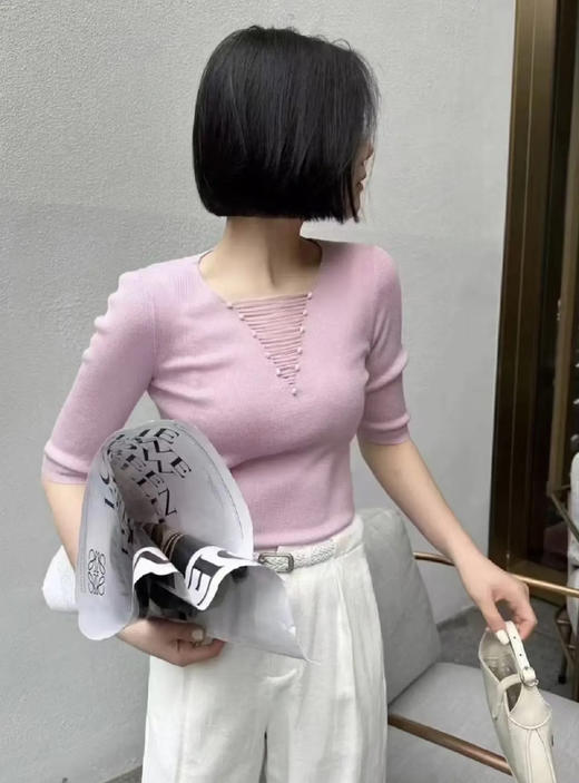 原单重工珍珠V领设计感针织上衣 商品图2