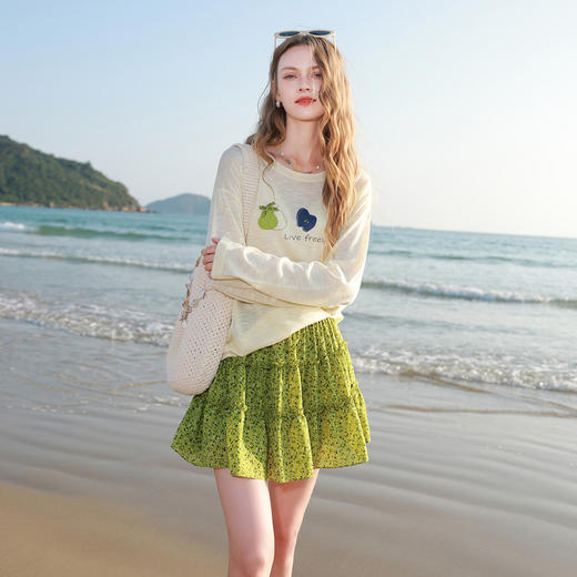 三彩2026夏季新款高腰小A裙木耳边蛋糕裙碎花半身裙短裙气质M 商品图1