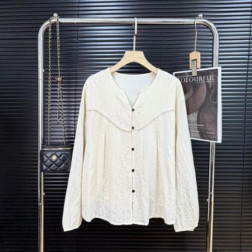 F031860早春新款法式圆领花纱重工刺绣拼接花边百搭衬衫满幅刺绣衬衫 商品图0