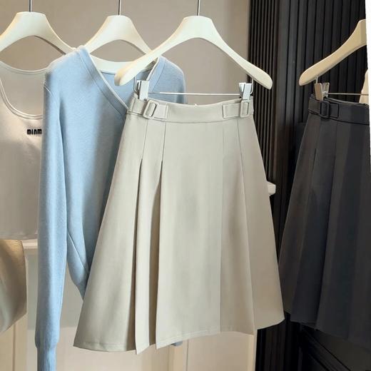 黑色西装百褶半身裙！2026女夏季新款高腰气质通勤显瘦包臀A字中裙！ 商品图1