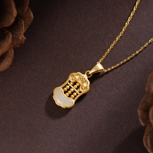 子佩集S925【如意算盘】套链项链【DZ04985】纯银古法银镀金和田玉2509 商品图1