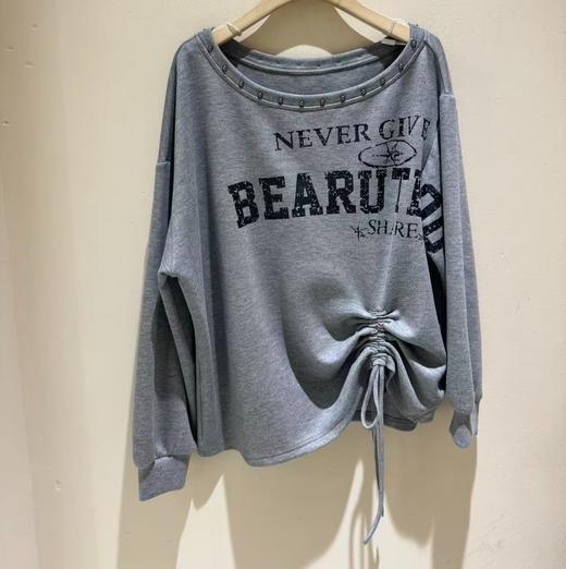 NC一字肩印字母长袖卫衣51230（灰）春季261050140321 商品图1